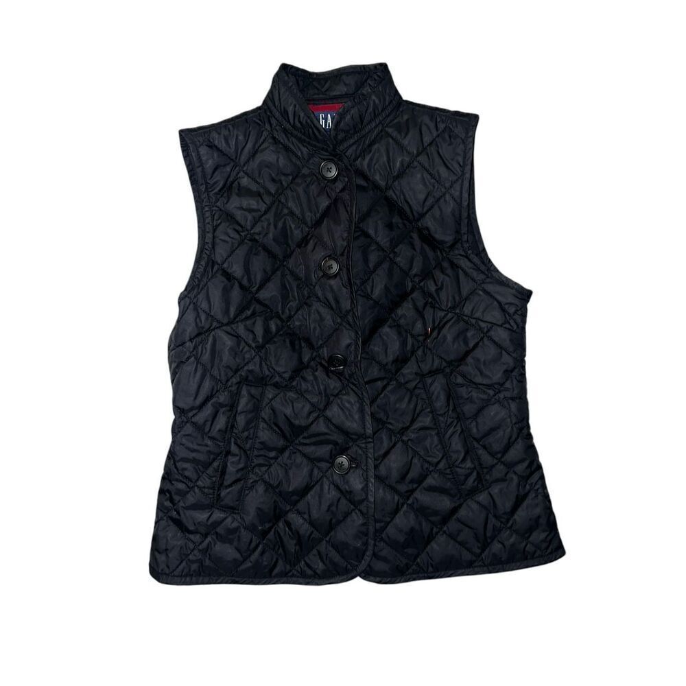 GAP Padded Puffy Puffer Vest, Black Sz XS . Buttons Sleeveless Preppy Minimalist